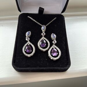 Amethyst drop earring and necklace